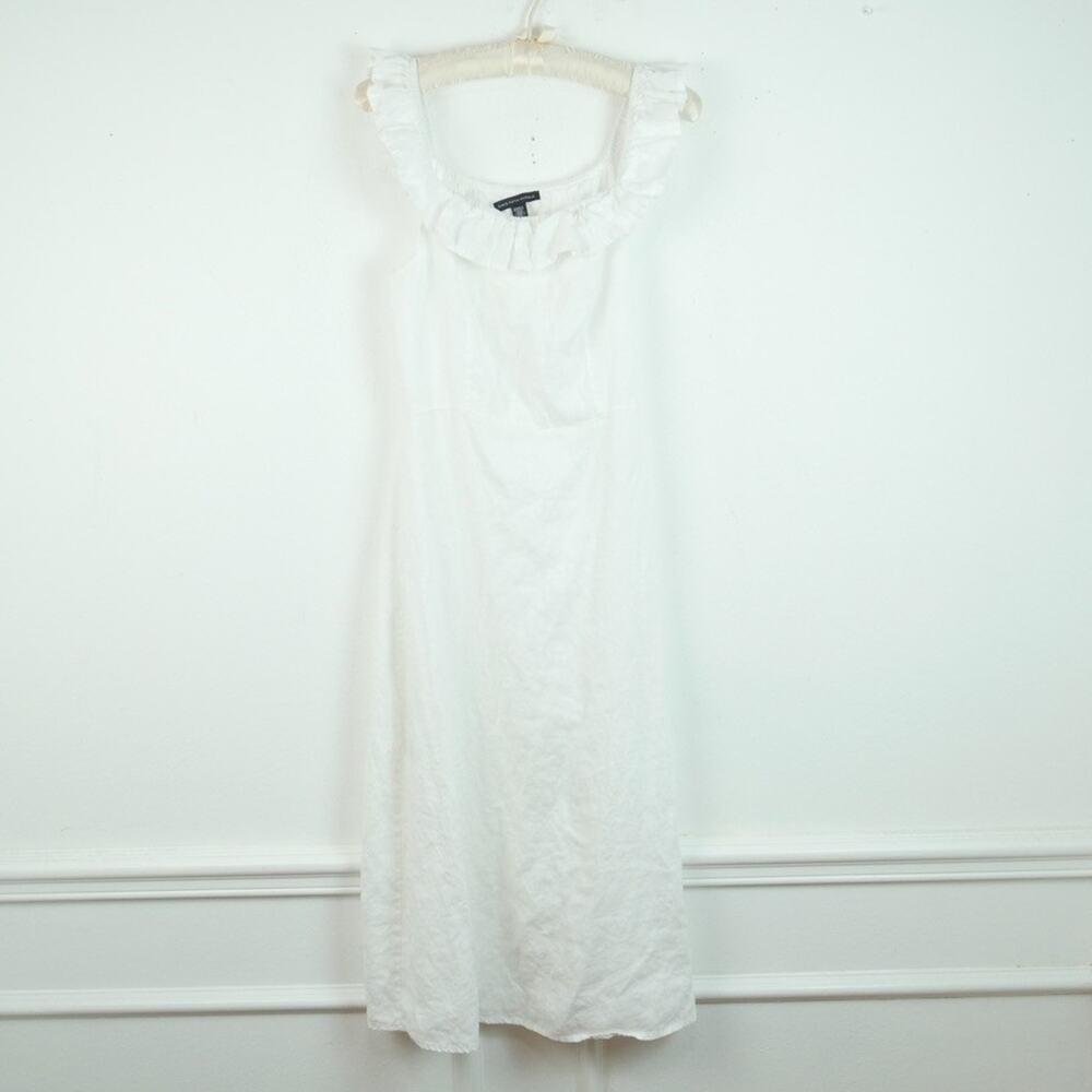 Saks Fifth Avenue Small Linen Midi Dress White Ruffle Dainty Cottagecore Girlie